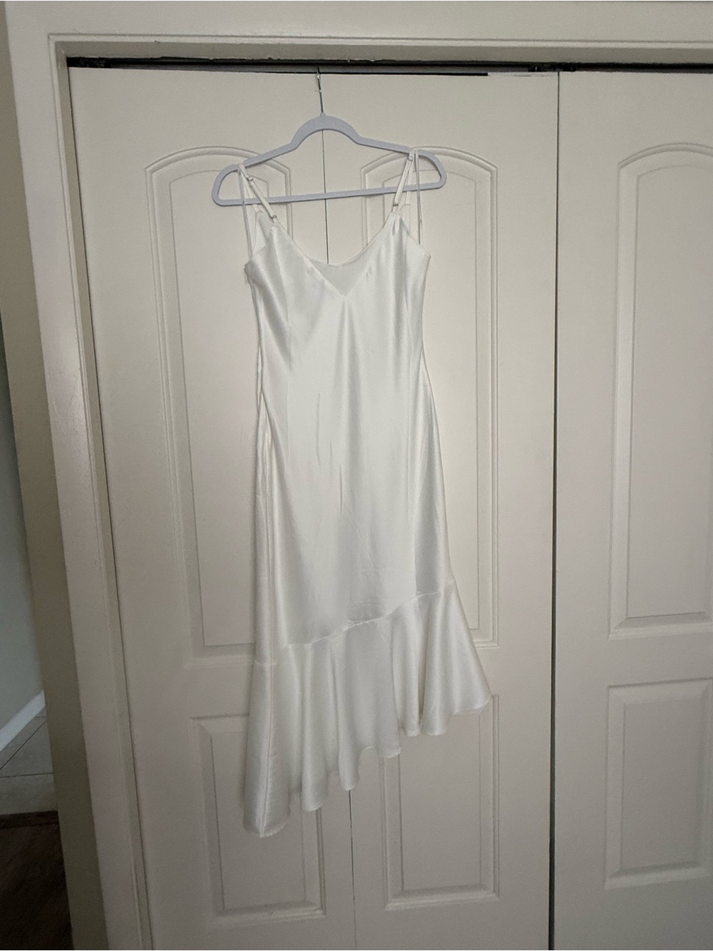 Lulu's Ivory Satin Asymmetrical Slip Dress